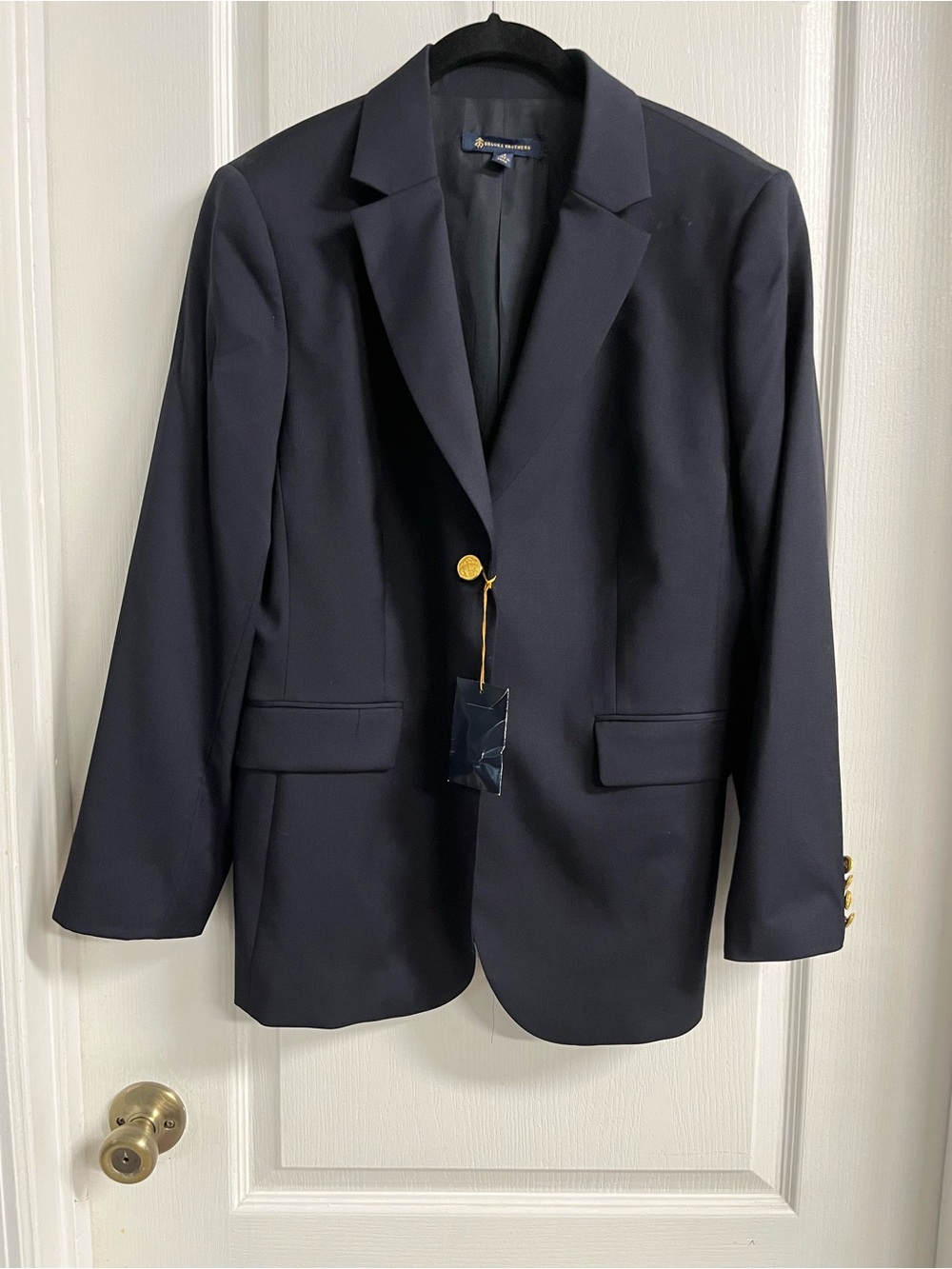 Brooks Brothers Wool Navy Blazer with Gold-Tone Buttons
